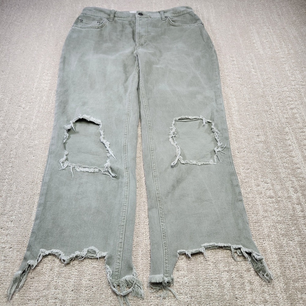 We The Free Jeans Women‎ 29 Maggie Mid Rise Straight Leg Green Distressed Baggy